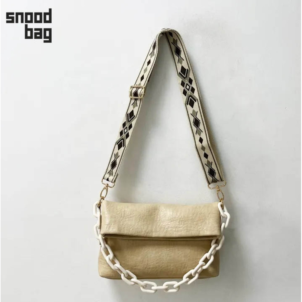 Сумка клатч кросс-боди Snood Bag с цепочкой и ремнем (Молочная)